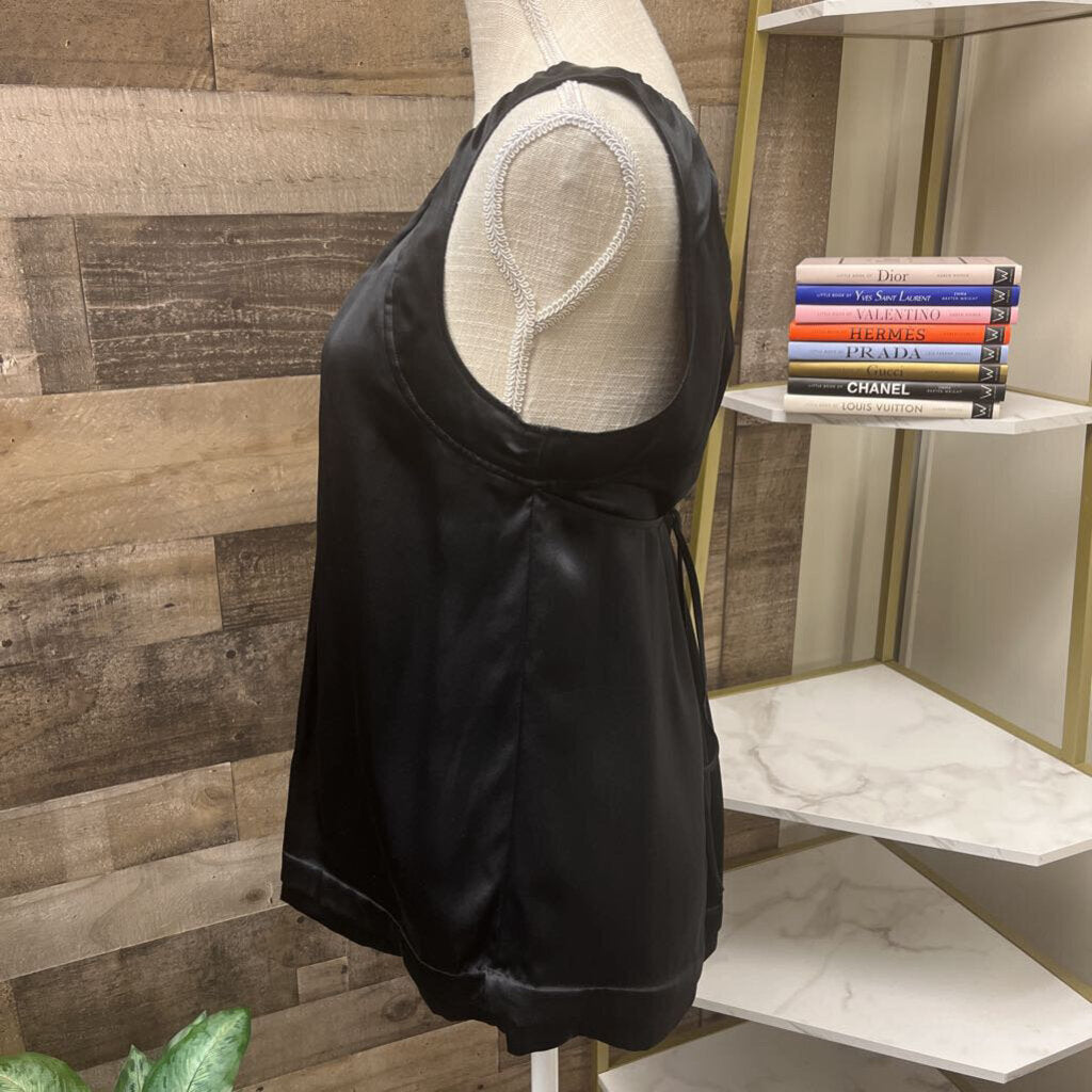 BCBGMaxazria Silk Black Sleeveless Blouse Pleated Front