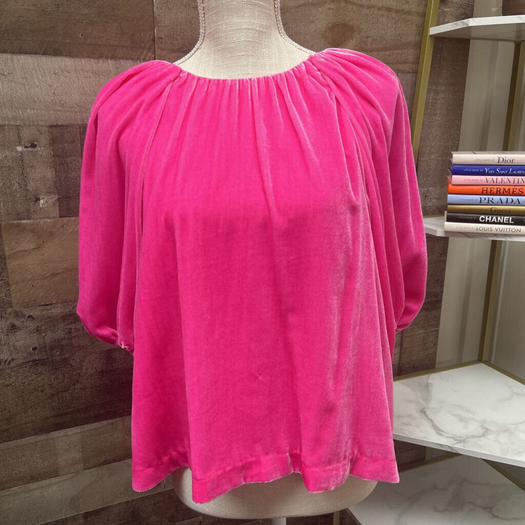 Rhode Bright Pink Velvet 3/4 Sleeve Blouse