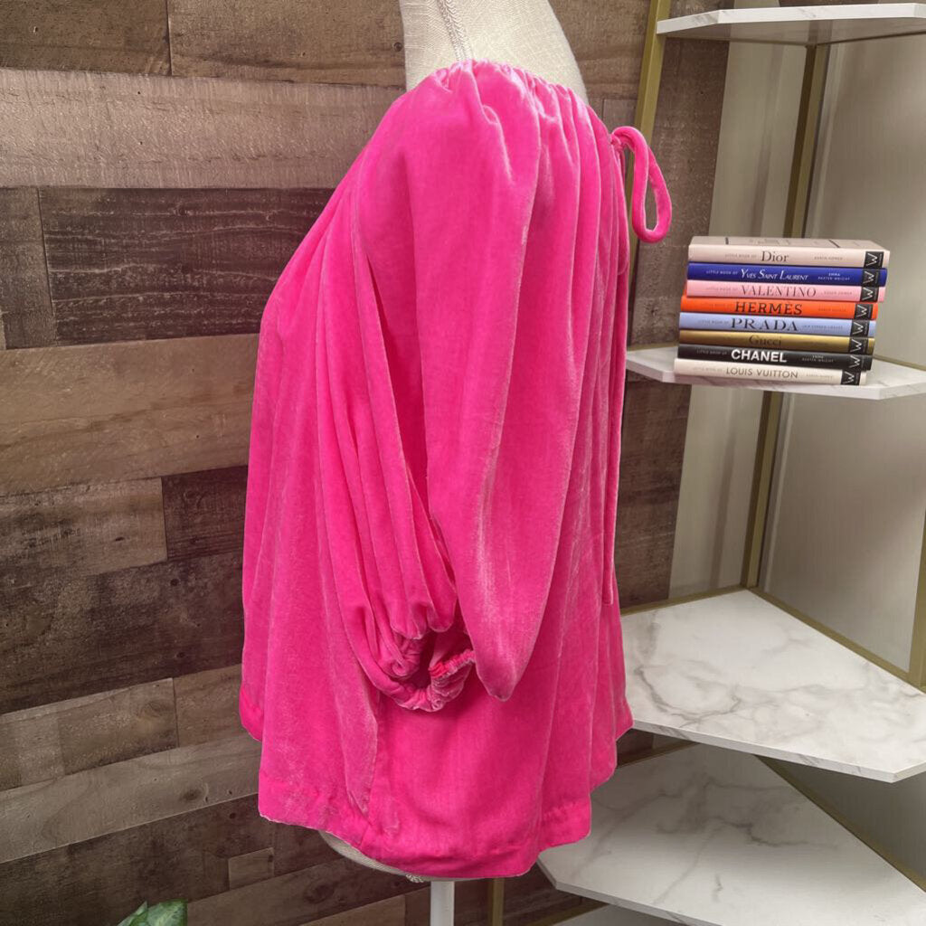 Rhode Bright Pink Velvet 3/4 Sleeve Blouse