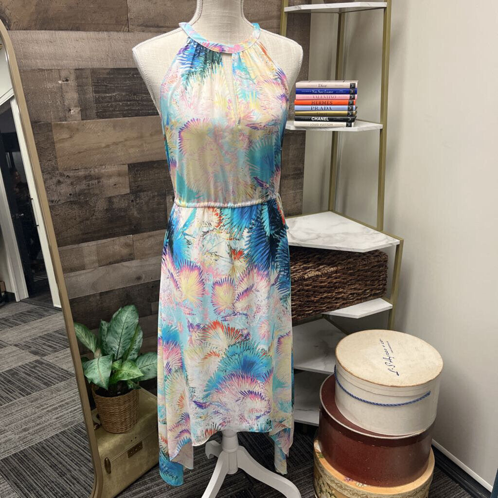 BCBGMaxazria Bright Palm Print Halter Maxi