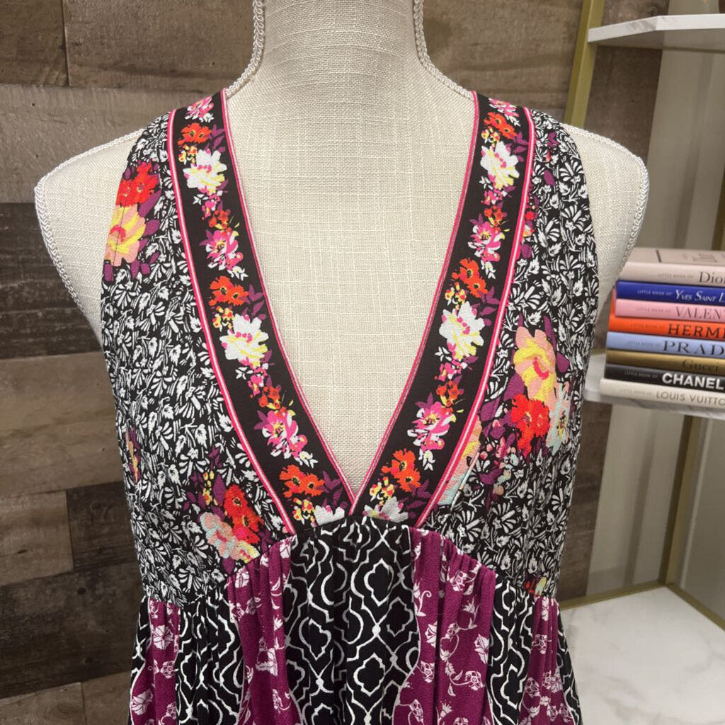 Free People Black Floral Pattern V-Neck Halter