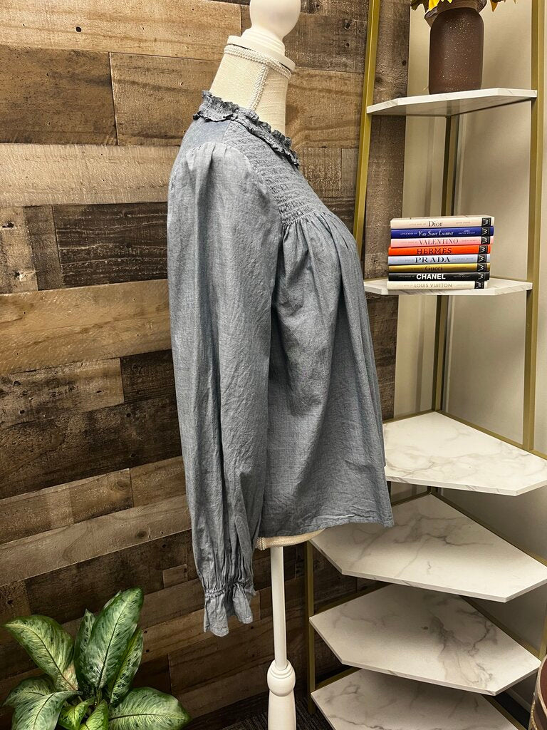 Gap Chambray Ruffle Mock Neck Boho Blouse