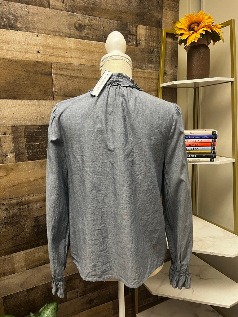 Gap Chambray Ruffle Mock Neck Boho Blouse