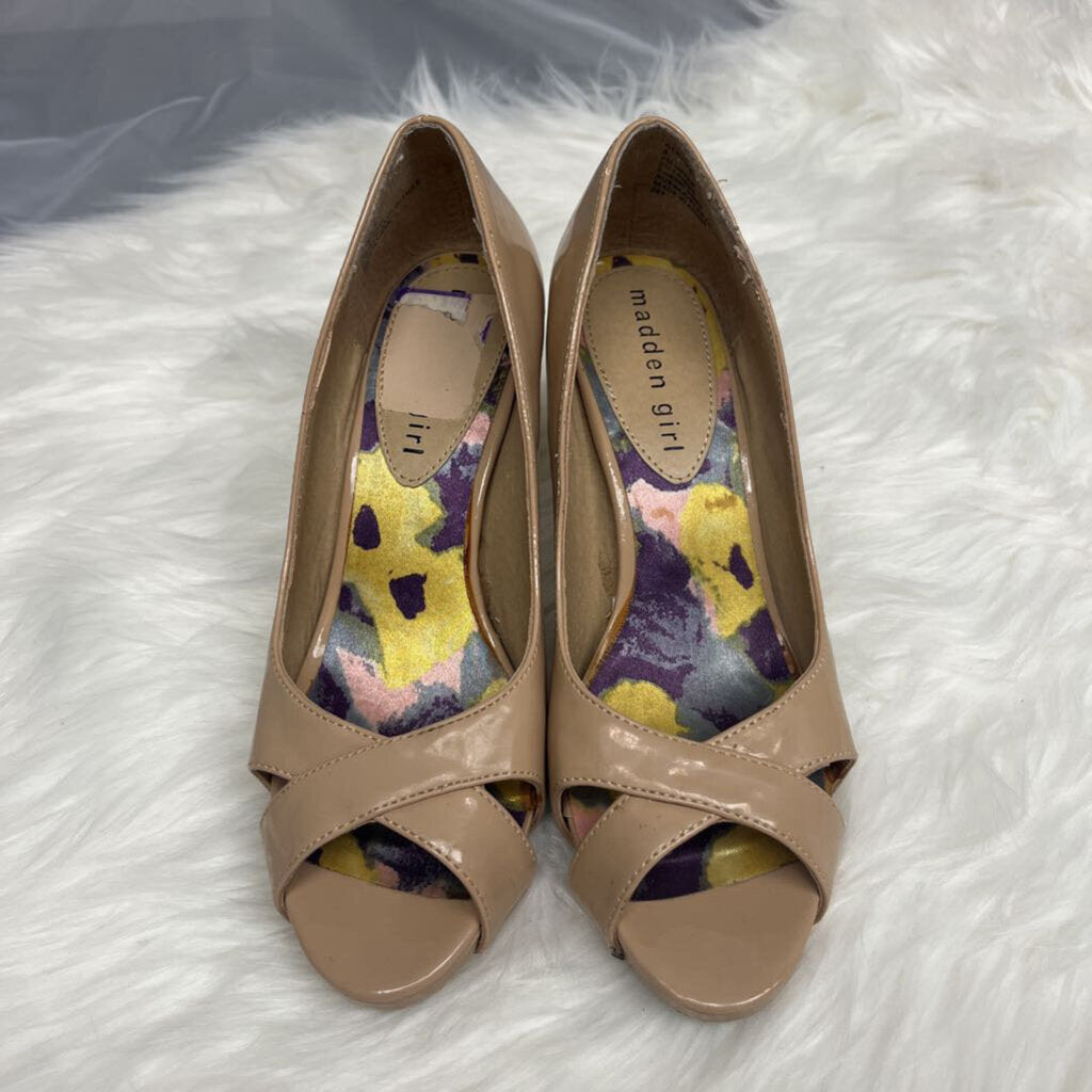 Madden Girl Nude Patten Leather Peep Toe