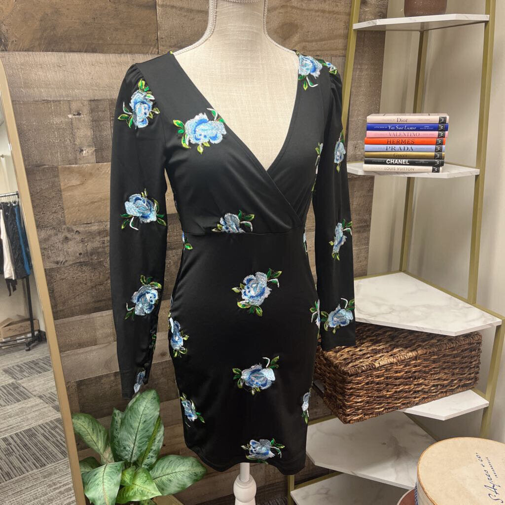ASOS Black Long Sleeve Dress w/Embroidered Flowers