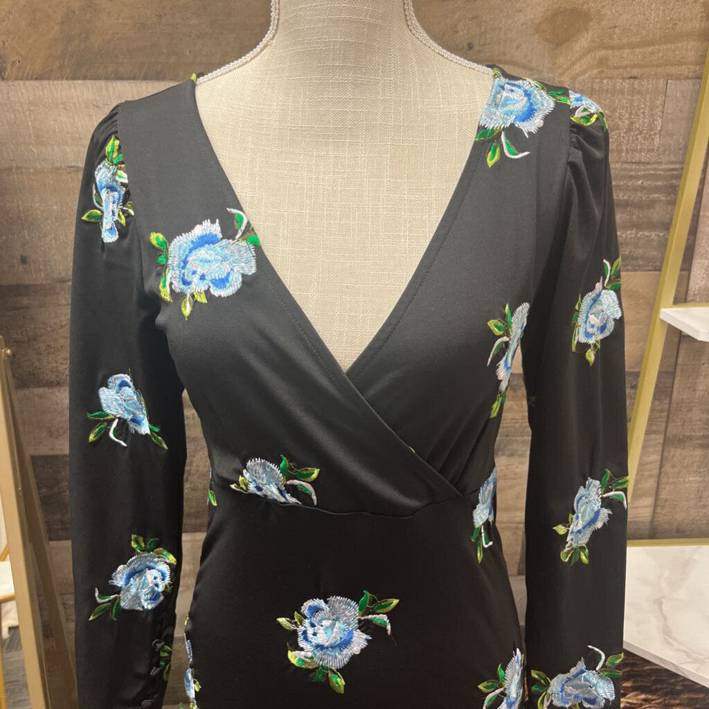 ASOS Black Long Sleeve Dress w/Embroidered Flowers