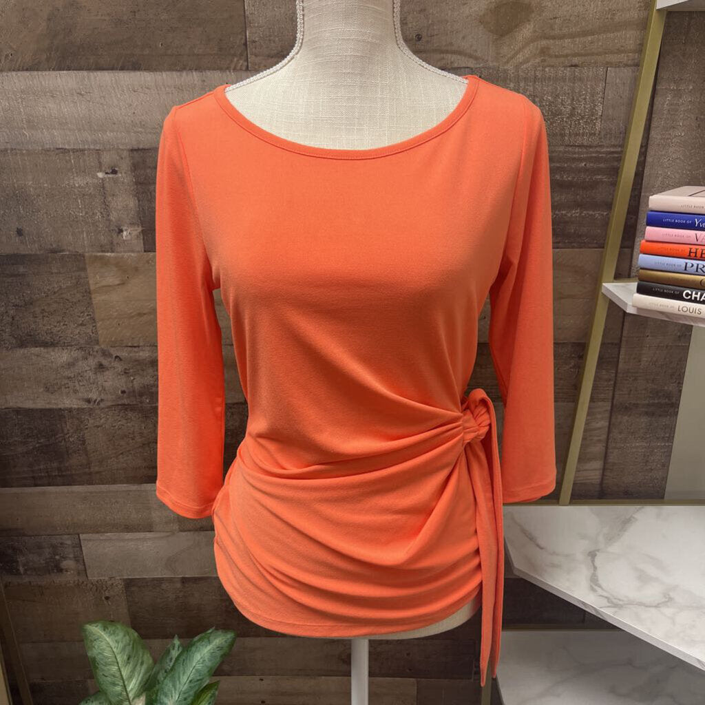 Ann Taylor Orange 3/4 Sleeve Wrap Blouse