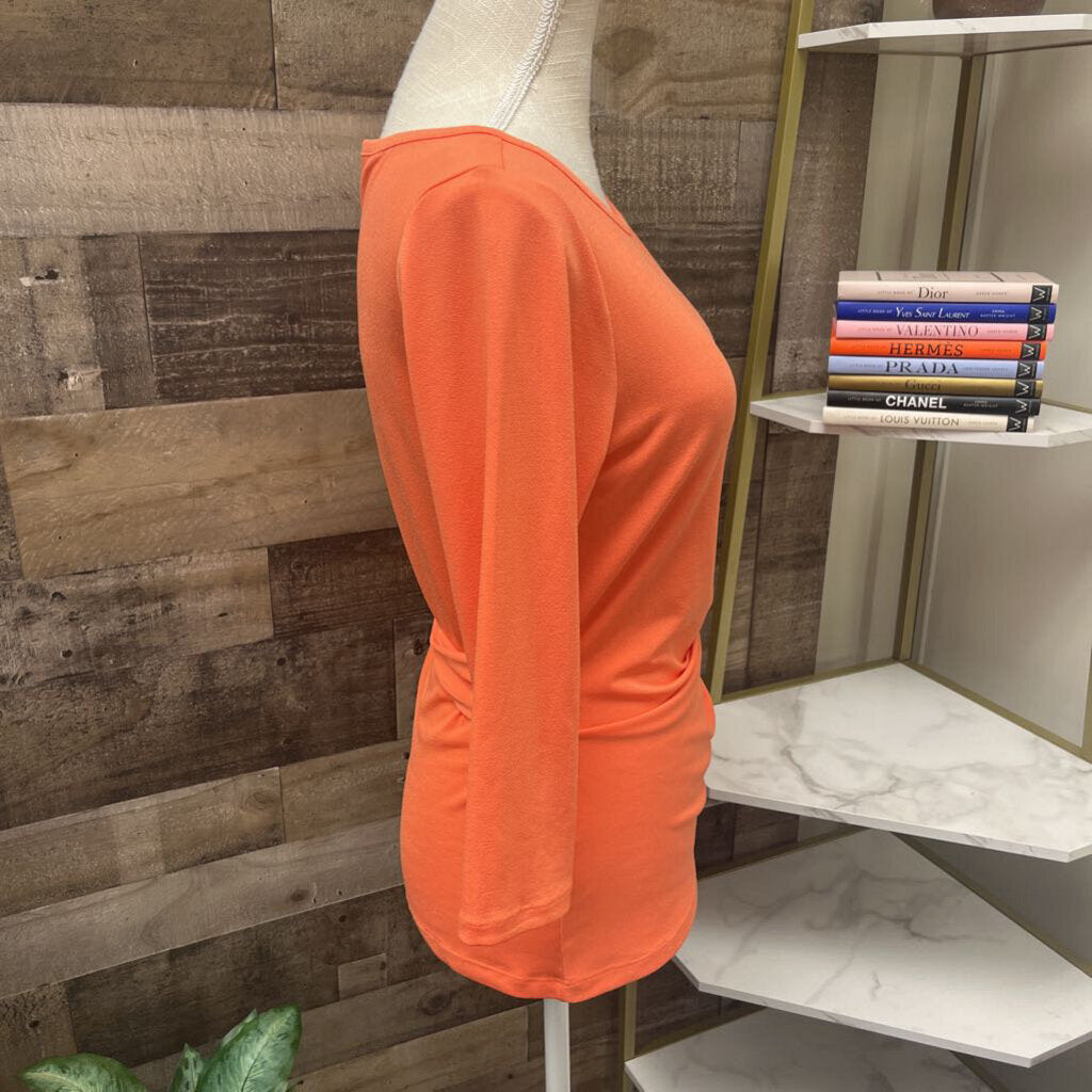 Ann Taylor Orange 3/4 Sleeve Wrap Blouse