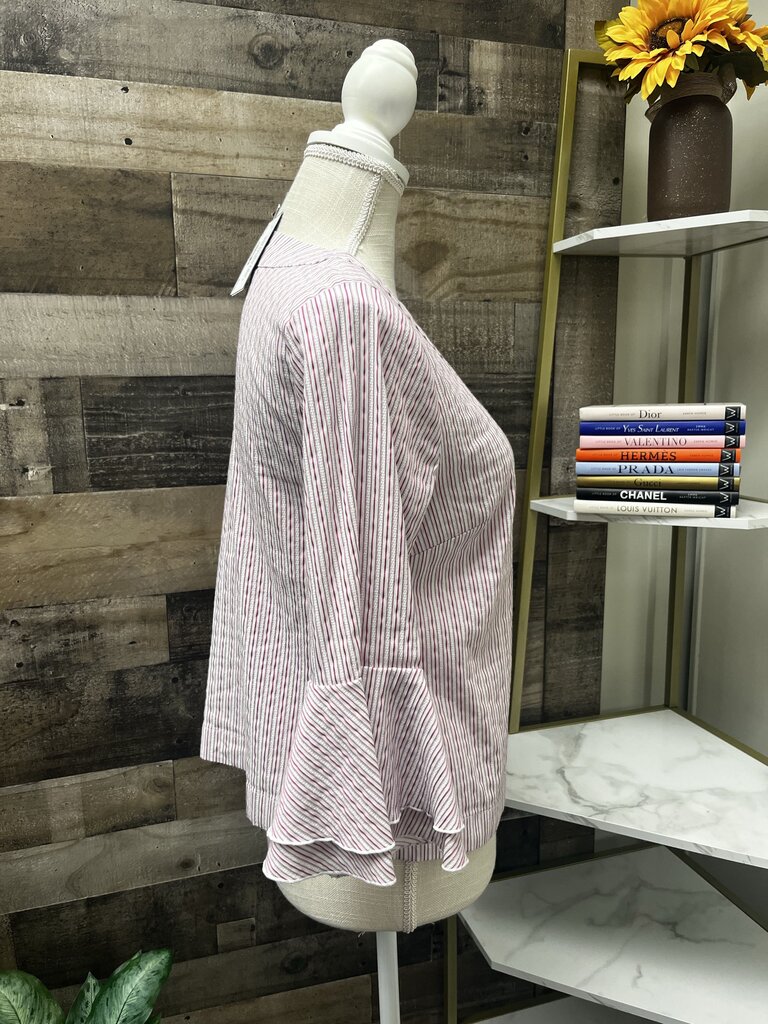 WHBM Red, White & Black Stripe 3/4 Sleeve V-Neck