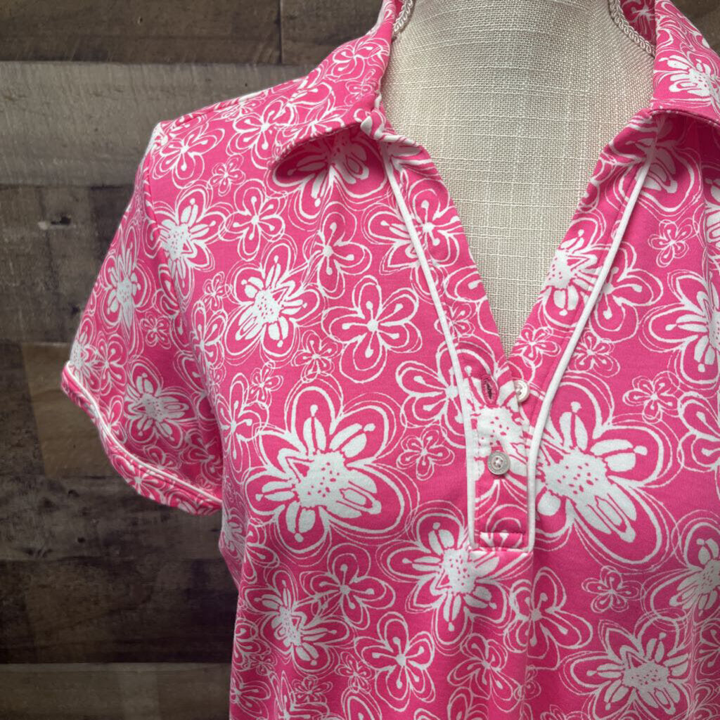 Lady Hagen Pink Flower Pattern Golf Polo
