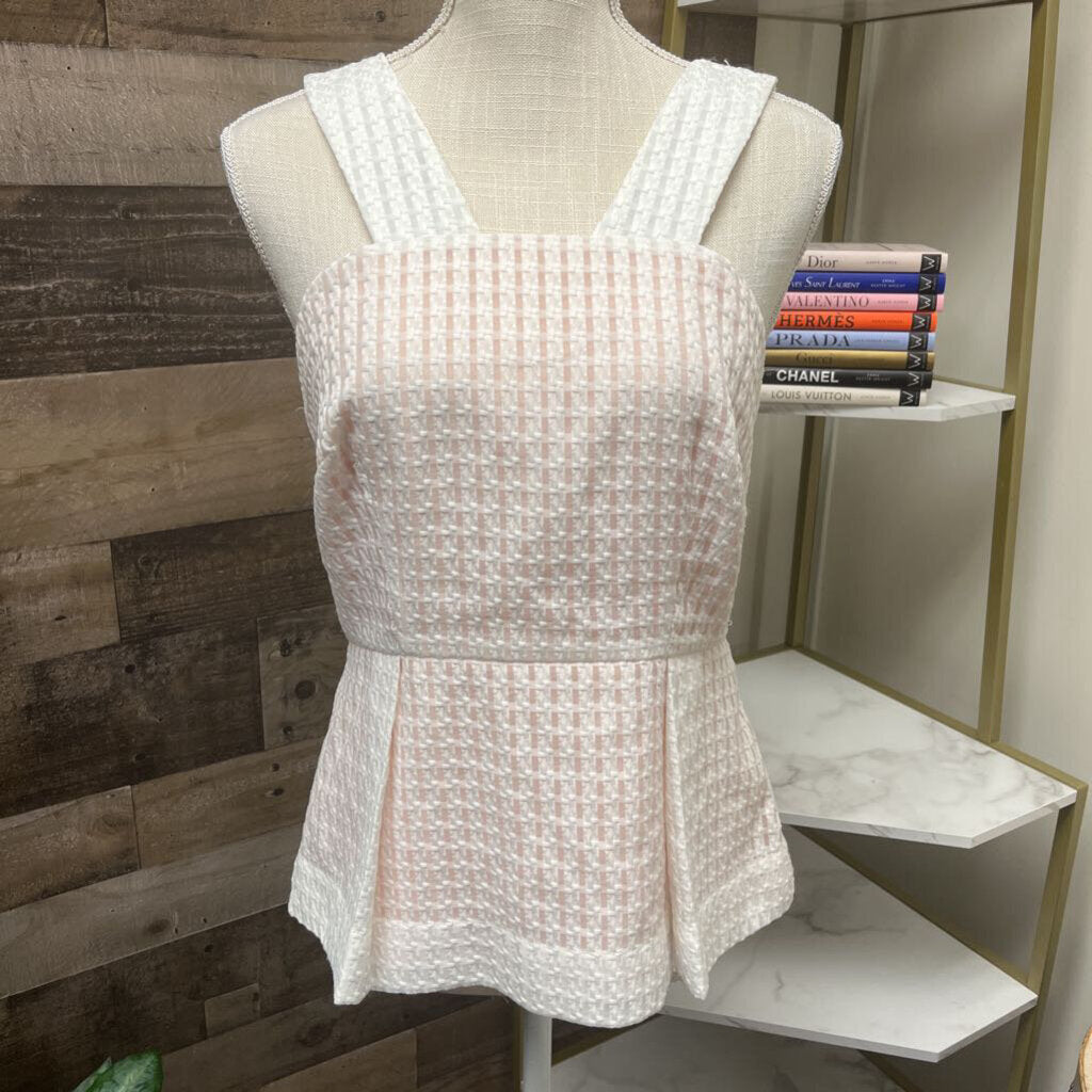 Anthro Maeve White & Peach Basket Back Zip