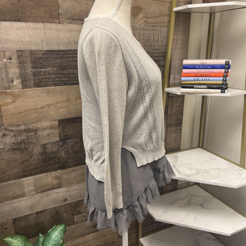 Anthro Yellow Bird Gray Sweater w/Ruffled Hem