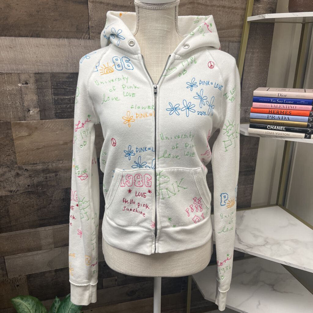 VS Pink Hoodie White w/Embroidery