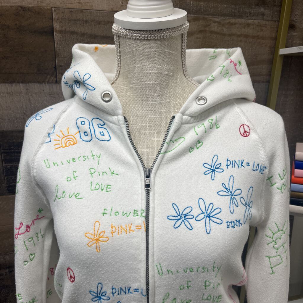 VS Pink Hoodie White w/Embroidery