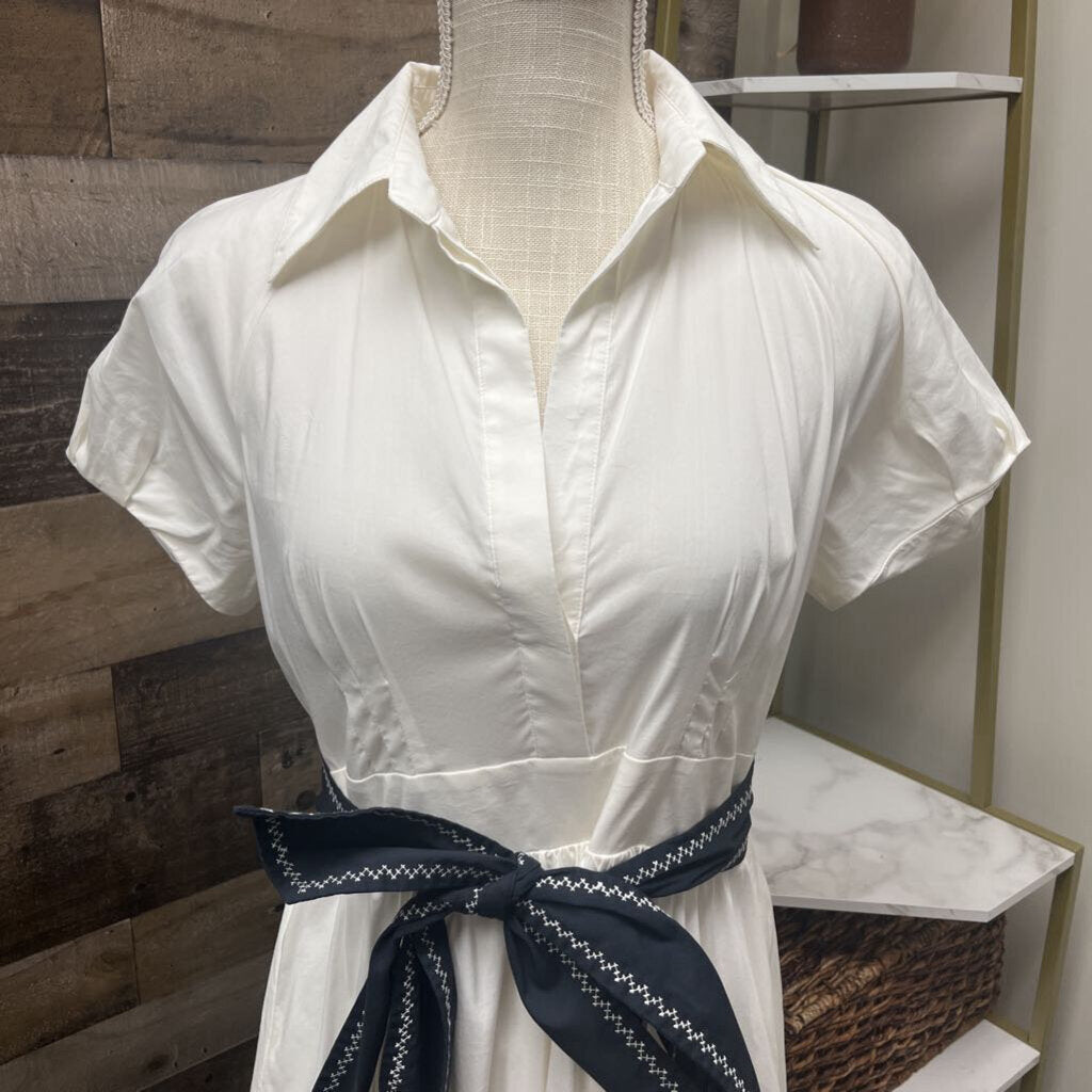 BCBGMaxzria Off White Dress w/Blue Sash Belt