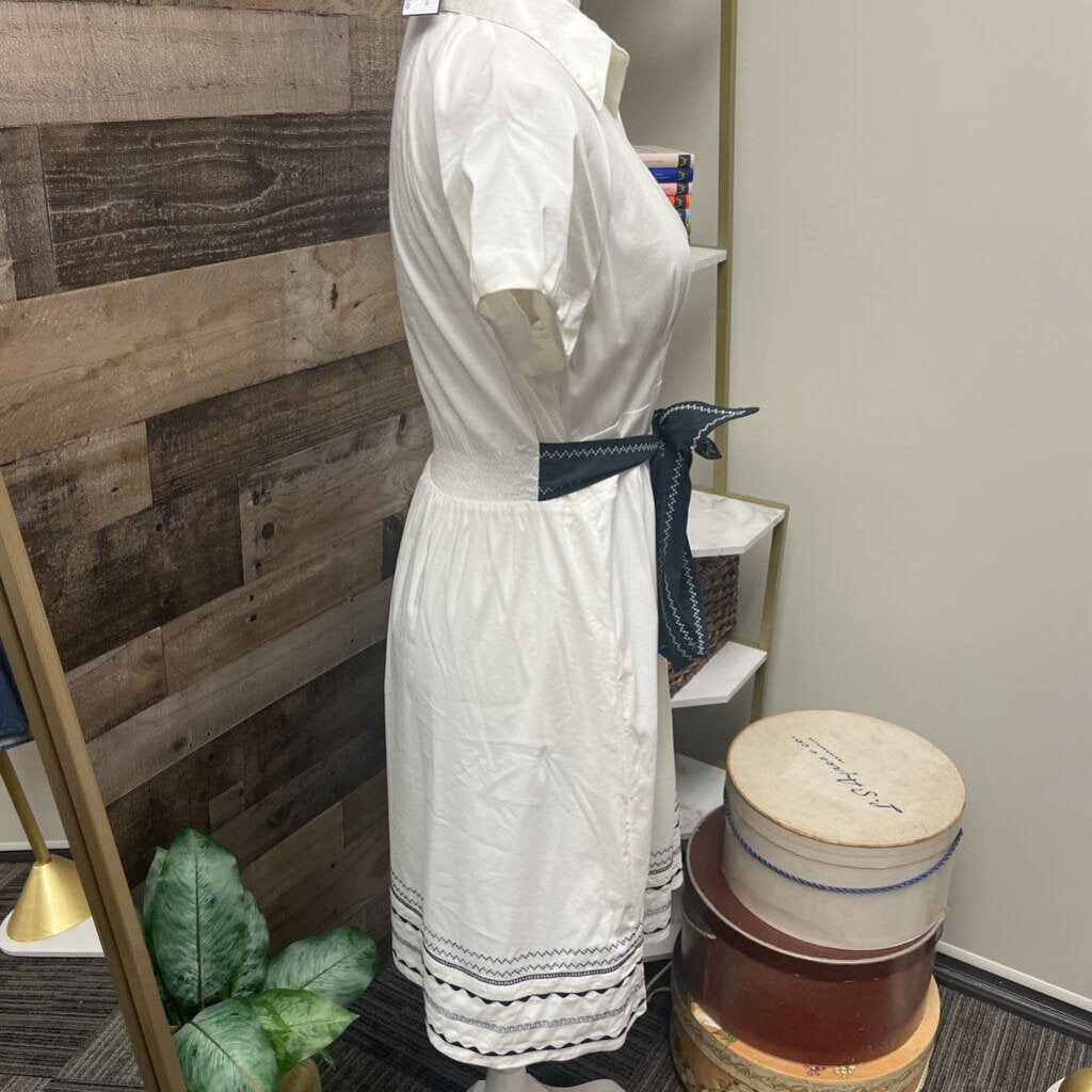 BCBGMaxzria Off White Dress w/Blue Sash Belt