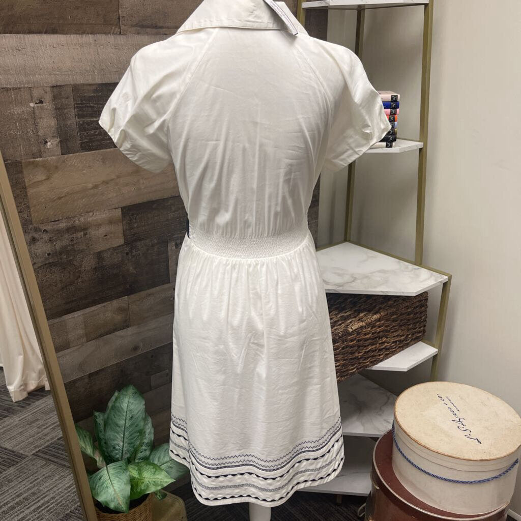 BCBGMaxzria Off White Dress w/Blue Sash Belt