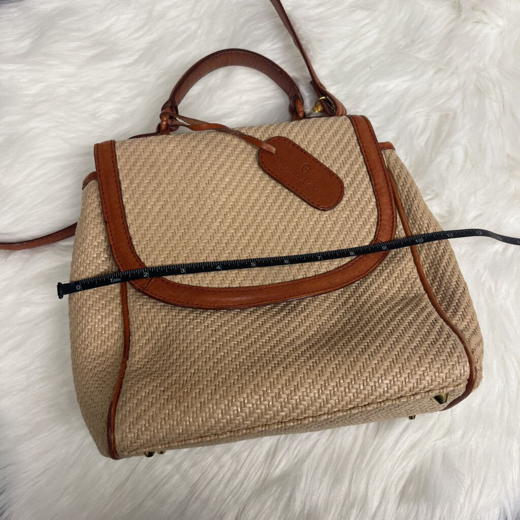 Etienne Aigner Vintage Straw Woven & Leather Trim