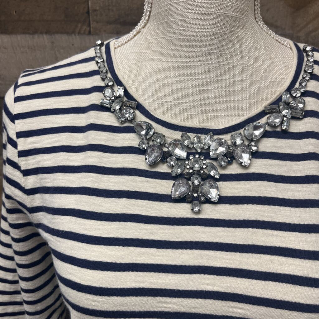 J Crew Navy & White Striped Jewel Neck