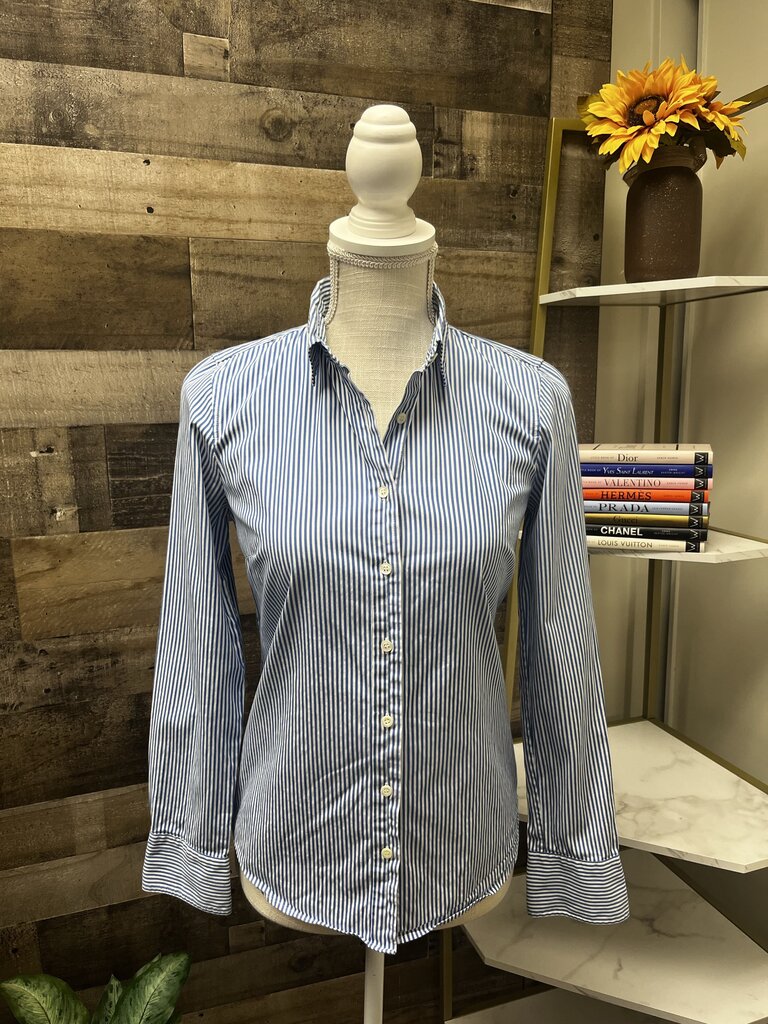 J Crew Stretch Perfect Blue & White Stripe Button Down