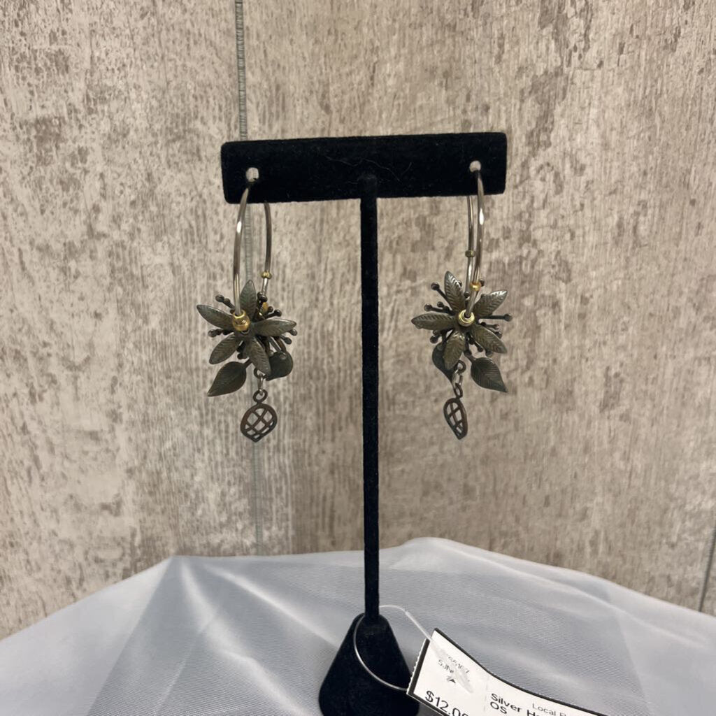 Silver Hoops w/ Flower/Leaf