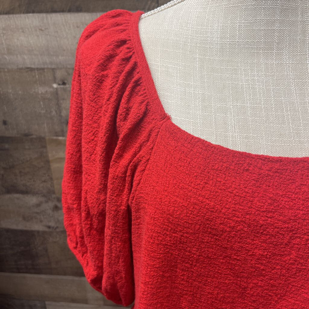 Madewell Puff Sleeve Peplum Babydoll Red Top
