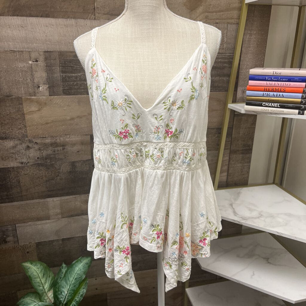Anthropology Floral Embroidered Tank Top