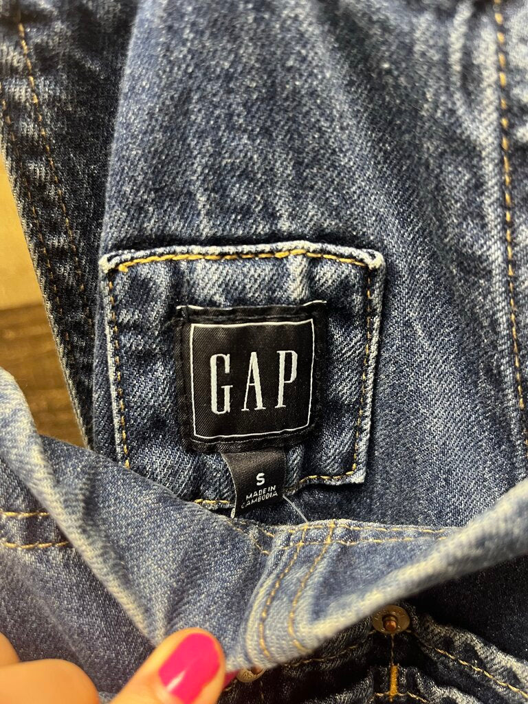 GAP Cropped Slouch Denim Overalls Women's Dark Wash
