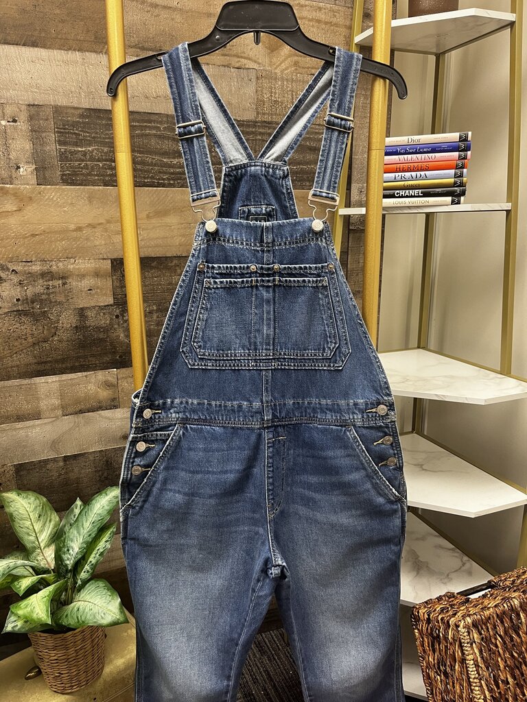 GAP Cropped Slouch Denim Overalls Women's Dark Wash