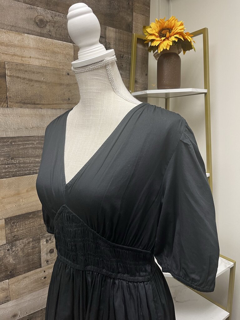 GAP Black V Neck Dress with Ruffles