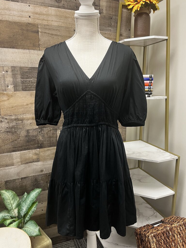 GAP Black V Neck Dress with Ruffles