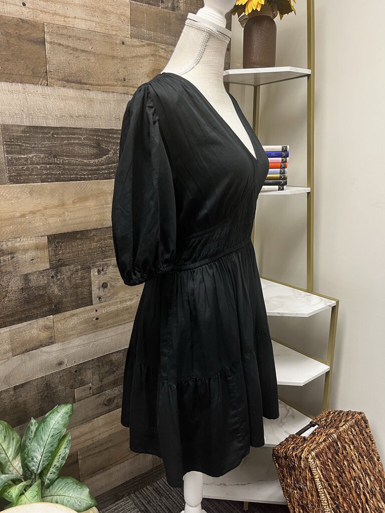 GAP Black V Neck Dress with Ruffles