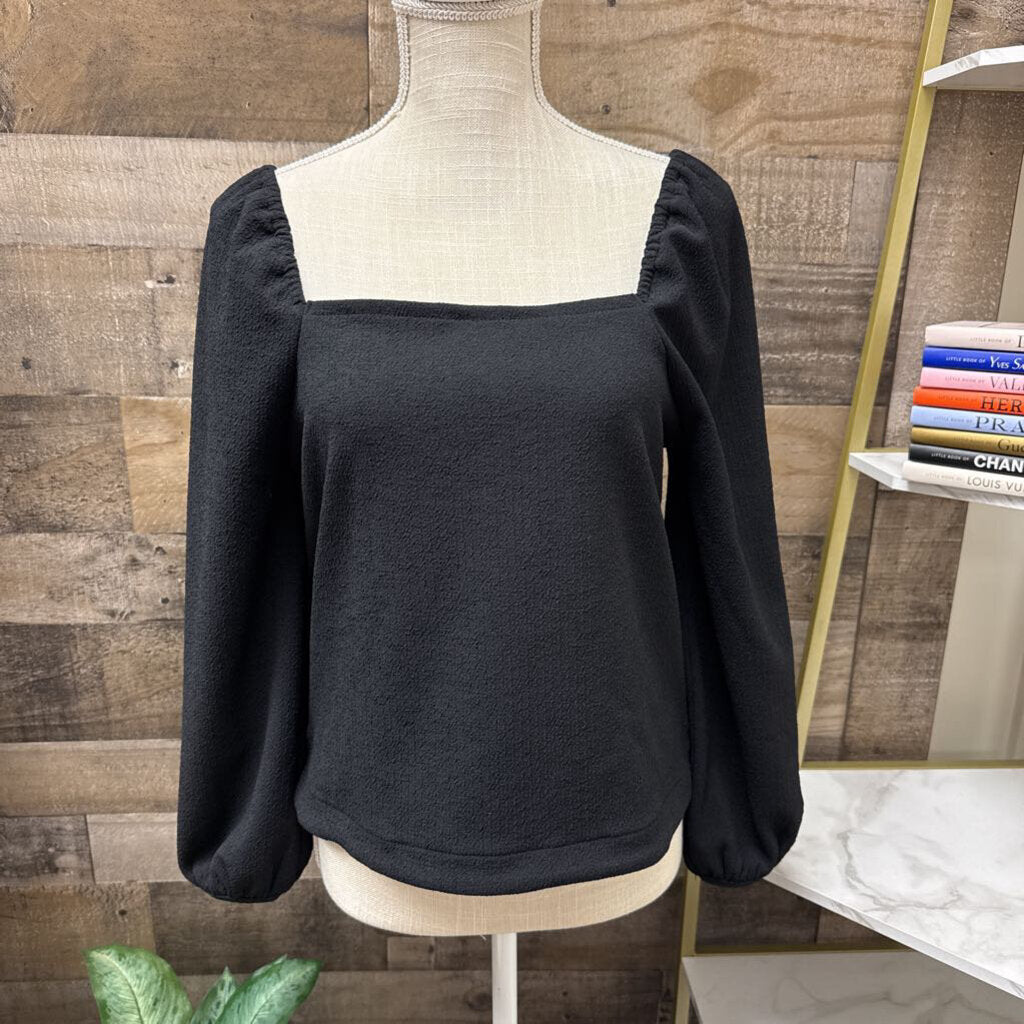 Madewell Black Long Sleeve Crepe Square Neck