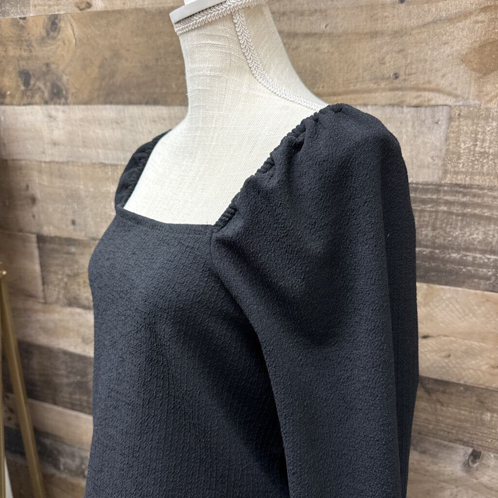 Madewell Black Long Sleeve Crepe Square Neck