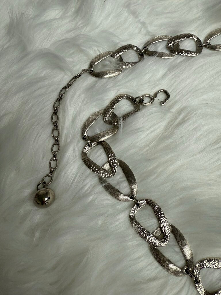 Silver Oblong Stamped Locked Chain Belt