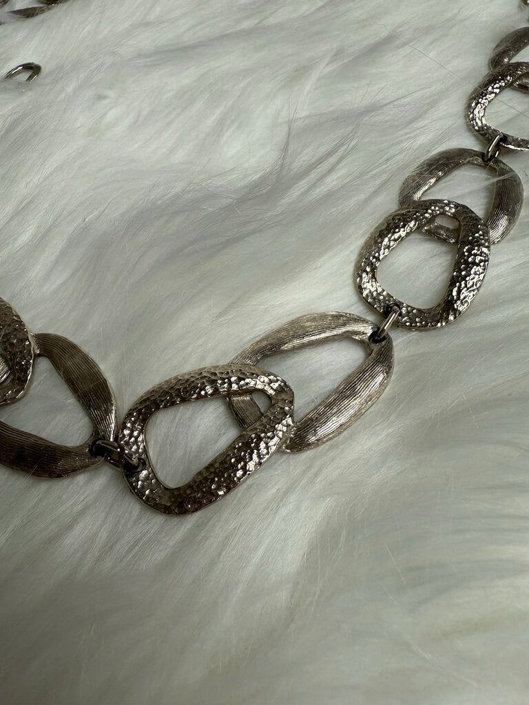 Silver Oblong Stamped Locked Chain Belt