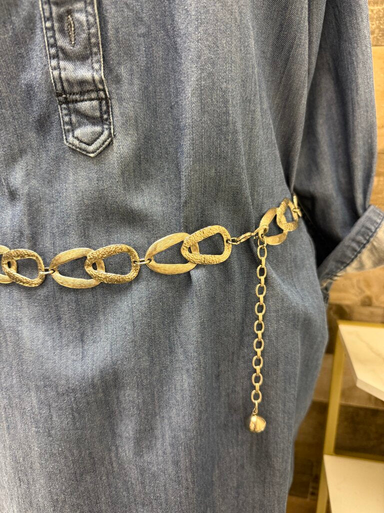 Silver Oblong Stamped Locked Chain Belt