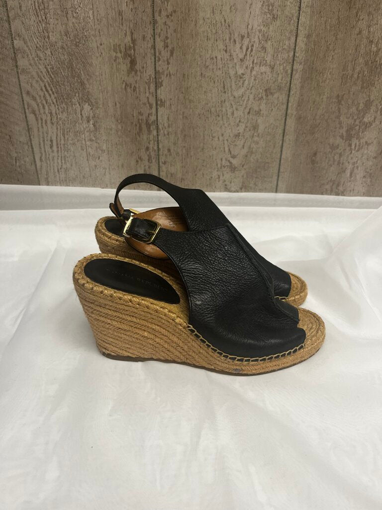 BANANA REPUBLIC Black Leather Espadrille Wedges