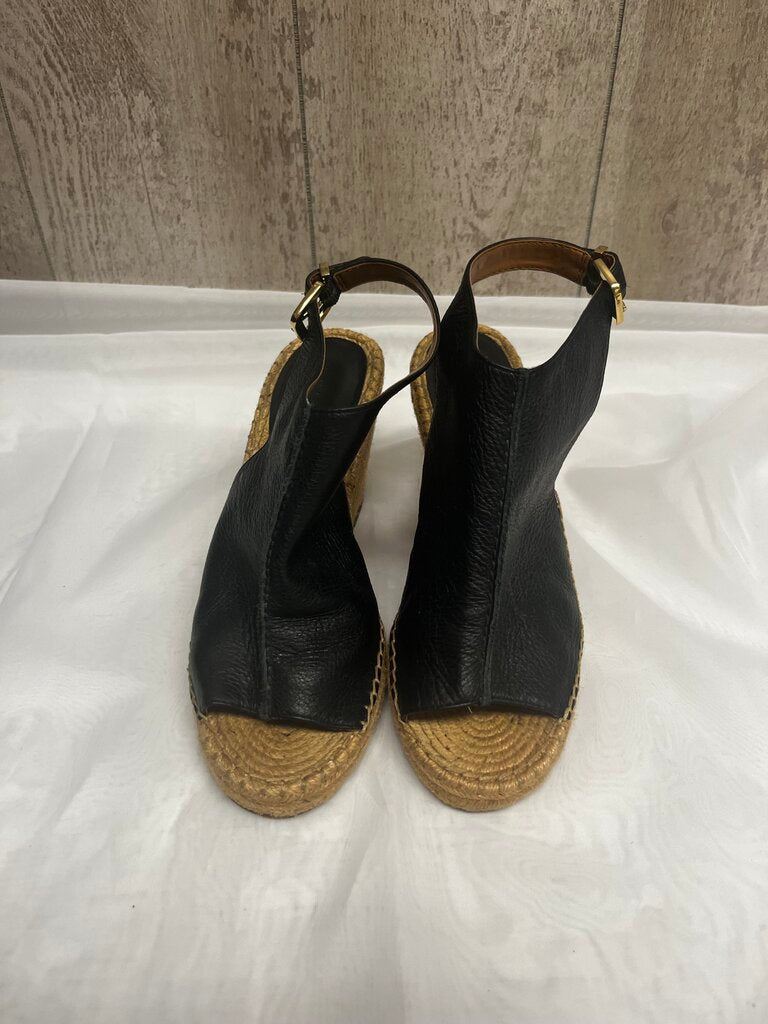 BANANA REPUBLIC Black Leather Espadrille Wedges