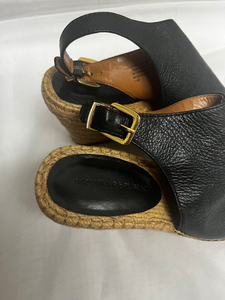 BANANA REPUBLIC Black Leather Espadrille Wedges