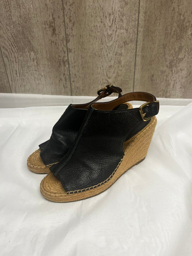 BANANA REPUBLIC Black Leather Espadrille Wedges