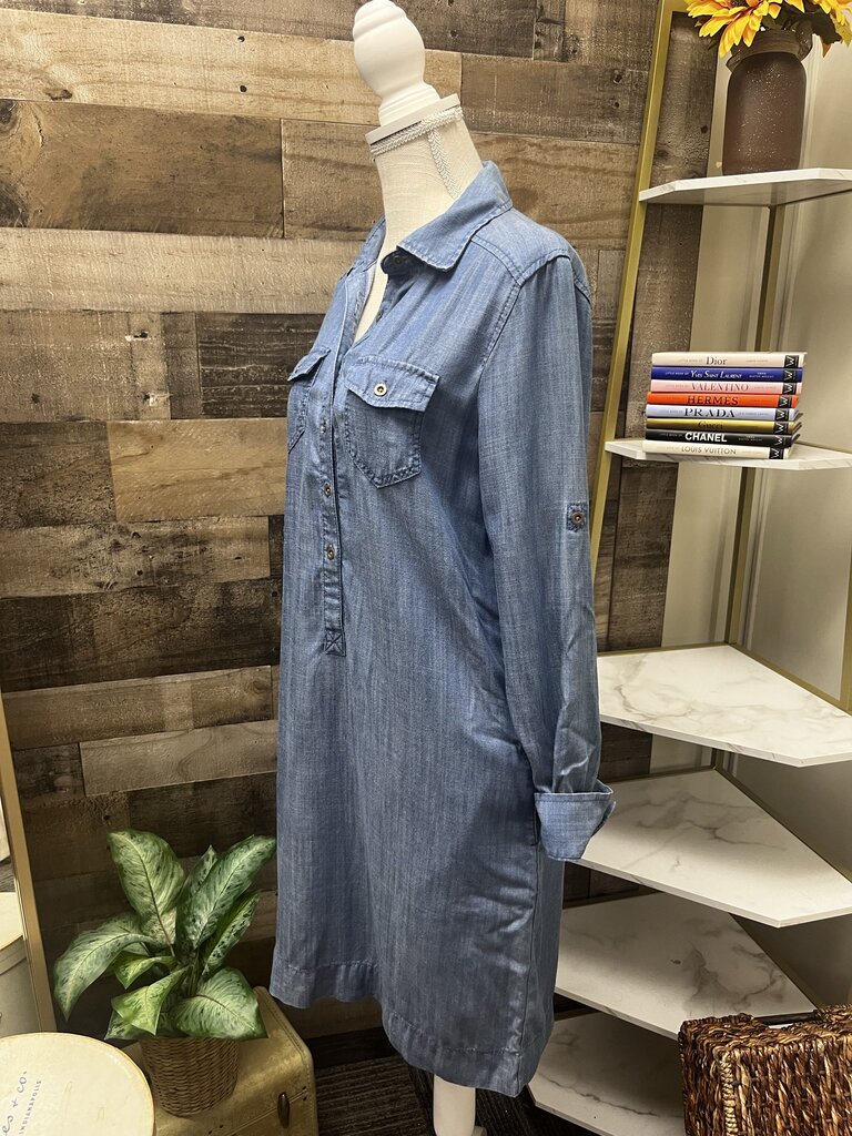 Banana Republic Long Sleeve Blue Chambray Button Up Shirt Dress