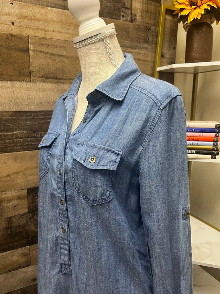 Banana Republic Long Sleeve Blue Chambray Button Up Shirt Dress