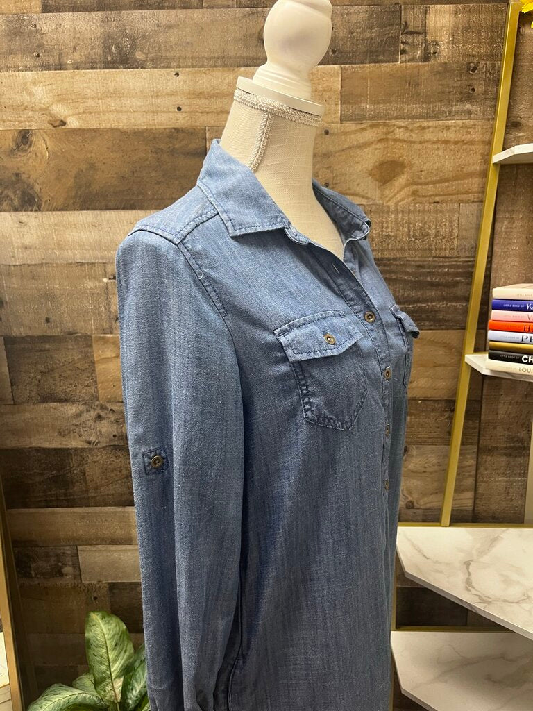 Banana Republic Long Sleeve Blue Chambray Button Up Shirt Dress