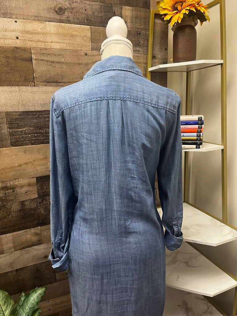 Banana Republic Long Sleeve Blue Chambray Button Up Shirt Dress