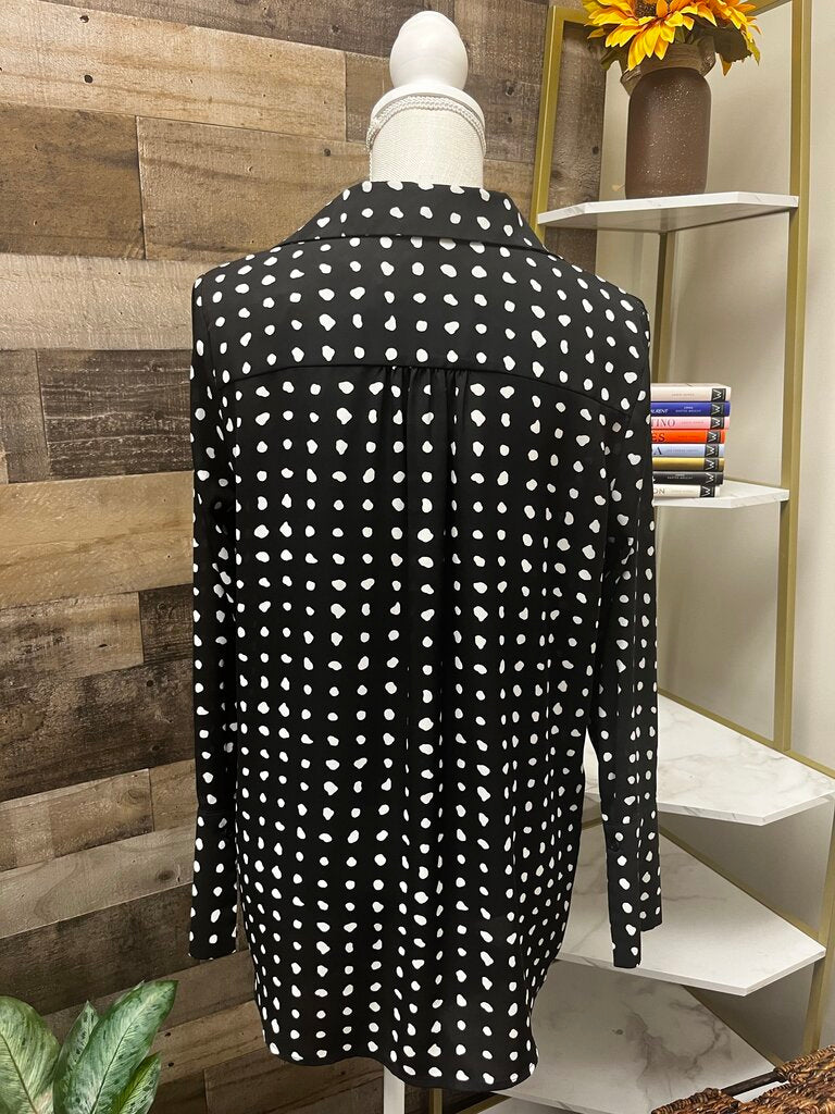 Pleione Women's Black and White Polka Dot Blouse