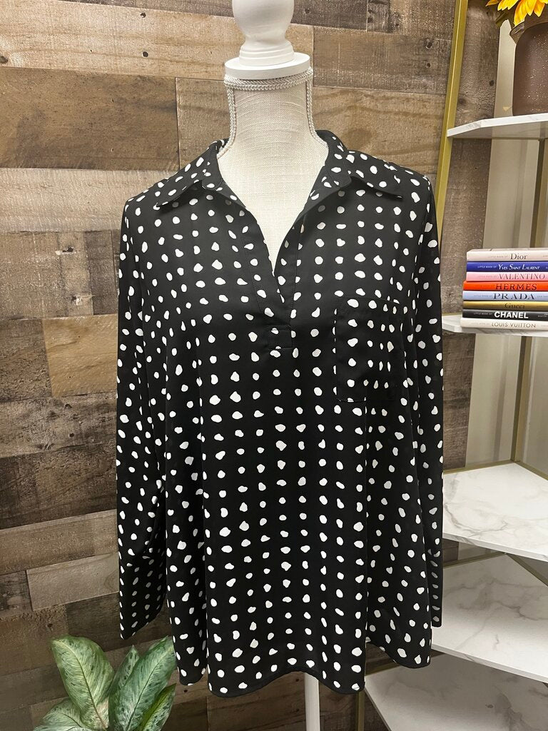 Pleione Women's Black and White Polka Dot Blouse