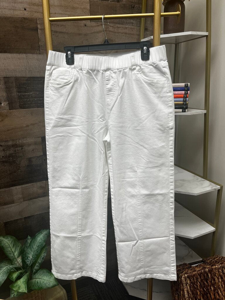 Elastic Waist High Rise Wide Leg White Trousers