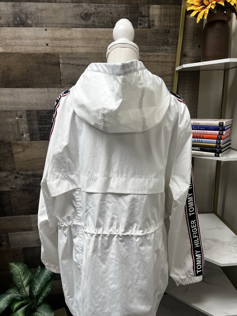 Tommy Hilfiger White Logo Windbreaker Hooded Coat