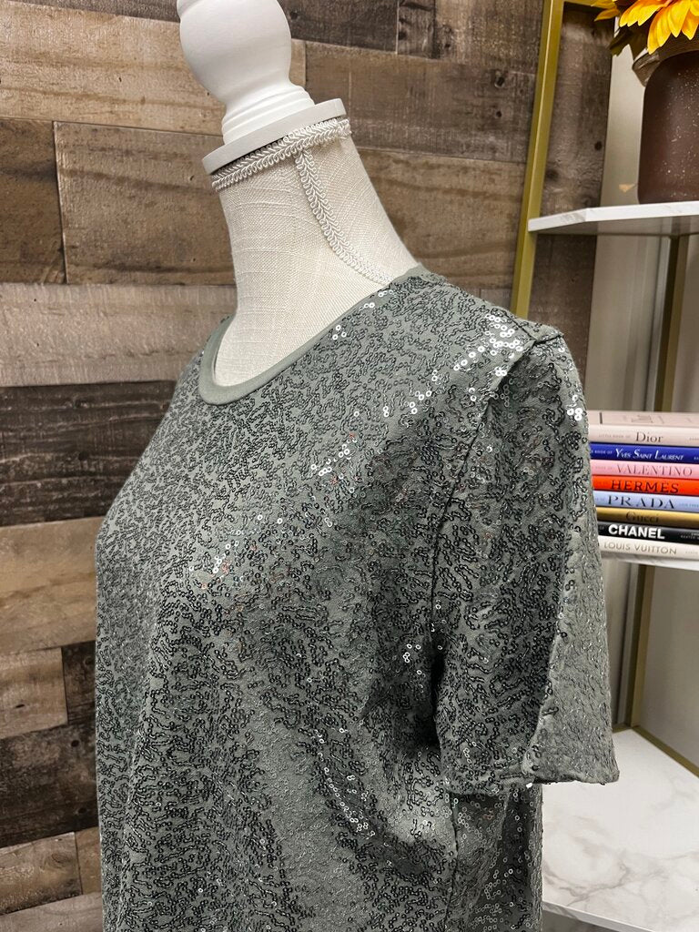 DKNY Olive Green Sequined Tee